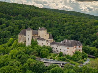 Aerial view of the Burg Lockenhaus Castle in the Burgenland region of Austria. Burg Lockenhaus is...