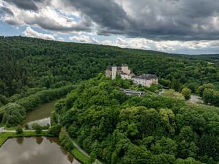 Aerial view of the Burg Lockenhaus Castle in the Burgenland region of Austria. Burg Lockenhaus is...