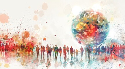 World Population Day. white background, watercolor style. text Digital illustration