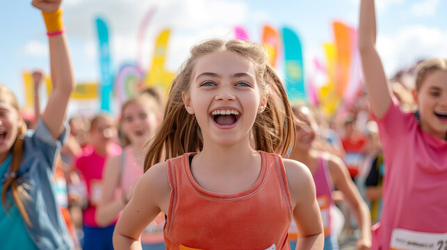Joyful Young Girl Celebrating at Outdoor Summer Festival Event