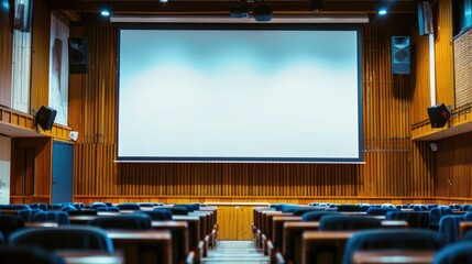 Large white screen in classroom