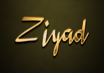 Old gold text effect of Arabic name Ziyad with 3D glossy style Mockup.
