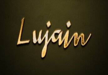 Old gold text effect of Arabic name Lujain with 3D glossy style Mockup.