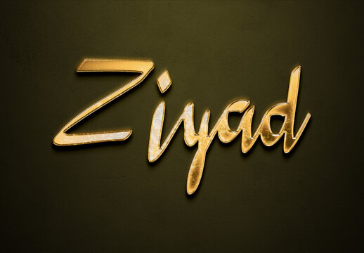 Old gold text effect of Arabic name Ziyad with 3D glossy style Mockup.