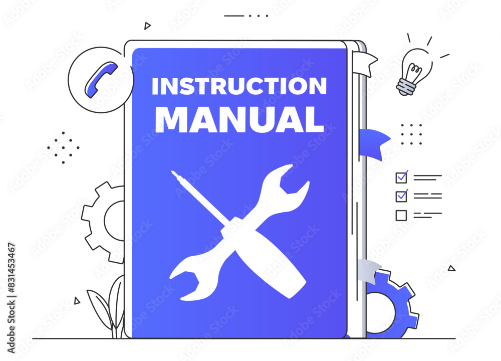 Poster instruction manual vector design. guidebook and instruction for users and customers, clients. screwd