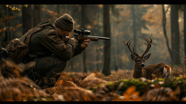 hunter aiming at a deer