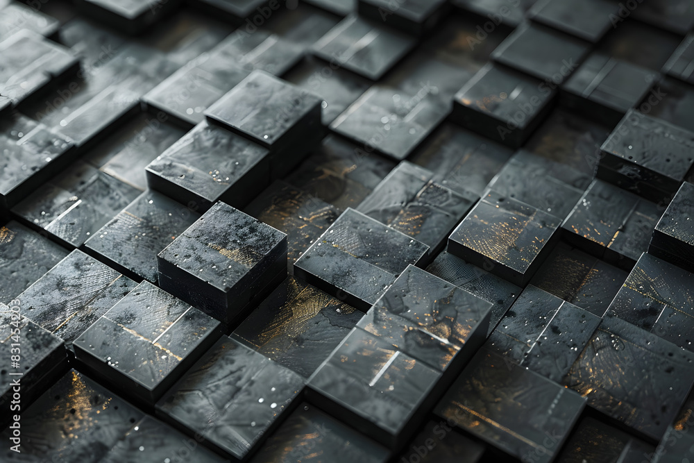 Poster abstract geometric blocks on black background 3d render