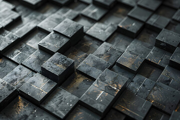 Abstract Geometric Blocks on Black Background 3D Render