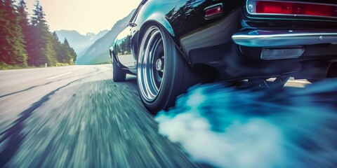 Fast Car with Smoking Tires on a Road. Generative ai