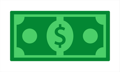 Dollar cash money United States of America currency note in green color vector illustration. Dollar bill, green currency bank note, cash and money symbol. Flat vector illustration.