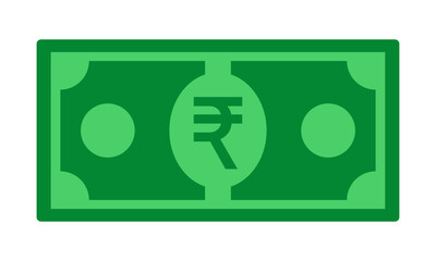 Rupees cash money Indian currency note in green color vector illustration. Rupees bill, green currency bank note, cash and money symbol. Flat vector illustration.