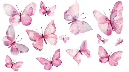  pink watercolor butterflies with their wings spread.