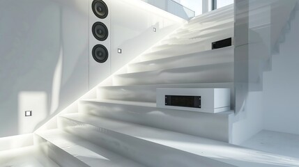 Obraz premium A modern staircase with a built-in sound system for a musical ascent or descent