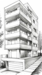 minimal architecture sketch of an apartment building exterior