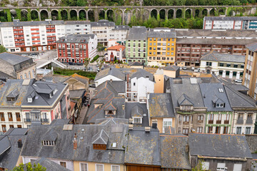 Roofs of Luarca and railway viaduct. Valdes Council. Asturias