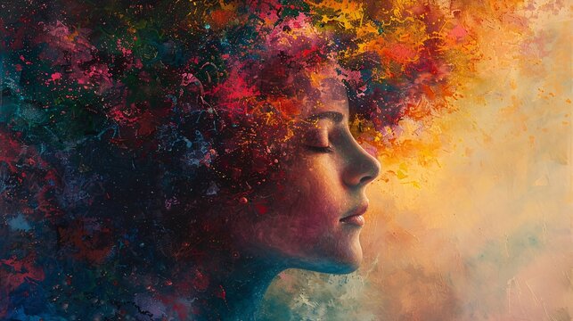 Enigmatic iridescent depiction of a woman, blending luminous colors and ethereal vibes