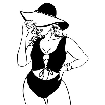 recommend clip art: Black and white beautiful silhouette of a woman in a swimsuit, and underwear. Illustration. EPS.