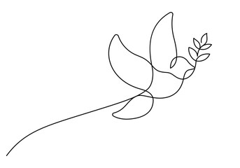 white dove with olive branch one line drawing continuous