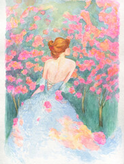 bride. white dress. watercolor painting. illustration