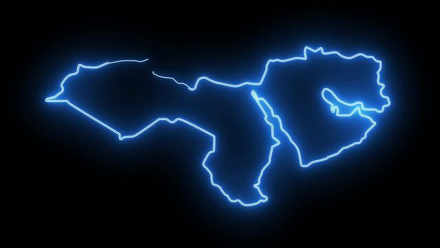 map of Mena in Arkansas with a blue glowing neon effect