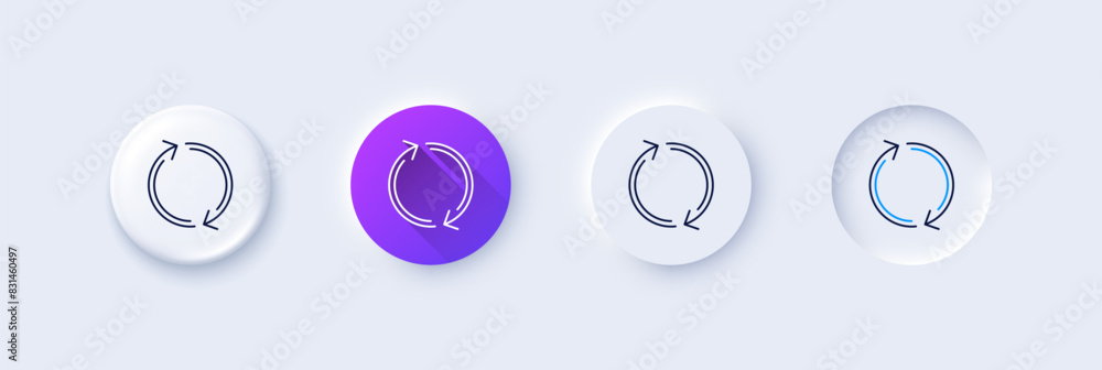 Poster refresh arrow line icon. neumorphic, purple gradient, 3d pin buttons. rotation arrowhead symbol. nav