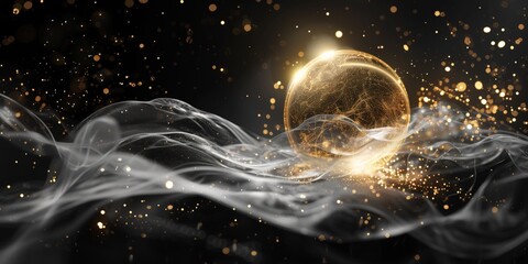 bstract, A mesmerizing dark background with swirling black and white lines and a glowing orange orb in the center.