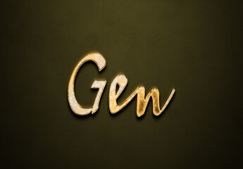 Old gold text effect of Japanese name Gen with 3D glossy style Mockup.
