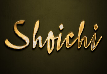 Old gold text effect of Japanese name Shoichi with 3D glossy style Mockup.