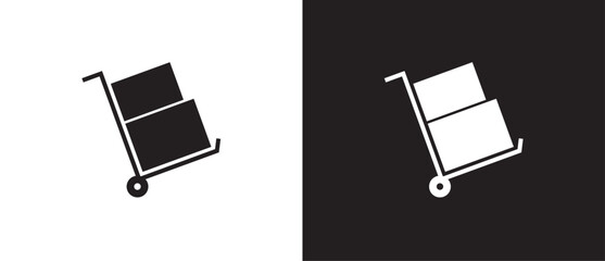 Shopping package box on trolley. Cargo shipping delivery expedition vector icon, Cardboard box icon in flat style. Vector illustration, E-commerce business. Cargo Icon in black and white background.