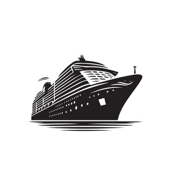 recommend clip art: Smooth Symmetry: Modern Stylized Cruise Ship Silhouette in Minimalistic Black and White