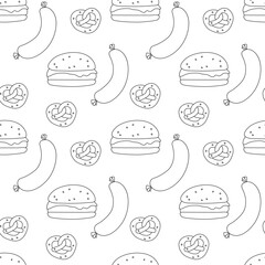 fast food hand drawn seamless pattern on white background