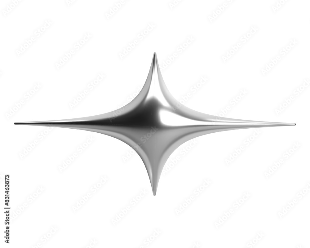 Fototapete metallic abstract chrome star shape with smooth curves in y2k style. 3d rendering, vector isolated. 