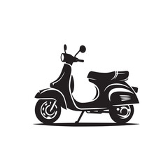 Retro Scooter Rider: Minimalist Black and White Silhouette