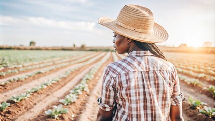 African Woman Farmer Standing in Vegetable Field