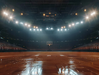 Basketball court with empty stands graphic