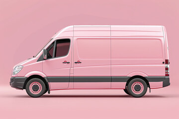 Pink van mockup with empty space on pink background, advertising for delivery