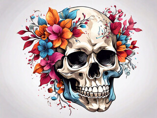 Colorful skull art with flower design skull t-shirt design art