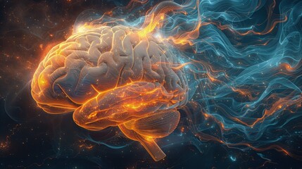 Obraz premium 3D brain model featuring a futuristic aesthetic with vibrant colors and intricate neural pathways