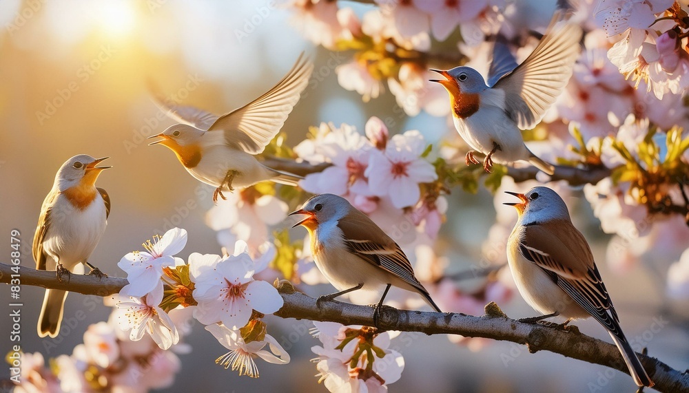 Wall mural birds on a branch