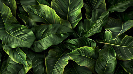 Tropical leaves texture, abstract nature background concept with large green leaf for banner design. Generated AI 