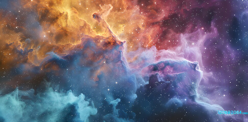 Colorful nebula and space clouds in the universe, fantasy illustration, space background with stars, galaxy and colorful nebulars. High detailed vector art, high resolution. Generated AI.
