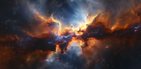 Colorful nebula and space clouds in the universe, fantasy illustration, space background with stars, galaxy and colorful nebulars. High detailed vector art, high resolution. Generated AI.
