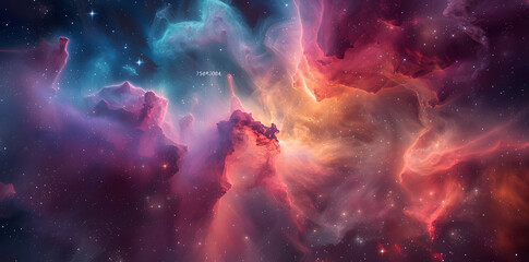 Colorful nebula and space clouds in the universe, fantasy illustration, space background with stars, galaxy and colorful nebulars. High detailed vector art, high resolution. Generated AI.