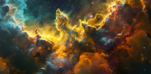 Colorful nebula and space clouds in the universe, fantasy illustration, space background with stars, galaxy and colorful nebulars. High detailed vector art, high resolution. Generated AI.