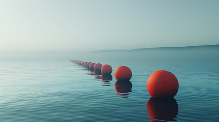 Red buoys line up in the middle of the water