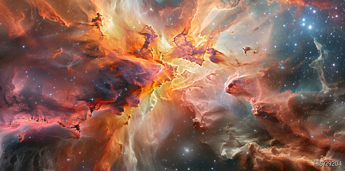 Colorful nebula and space clouds in the universe, fantasy illustration, space background with stars, galaxy and colorful nebulars. High detailed vector art, high resolution. Generated AI.