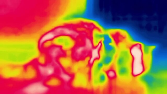 A playing cat.Image from thermal imager device.
