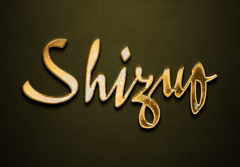 Old gold text effect of Japanese name Shizuo with 3D glossy style Mockup.