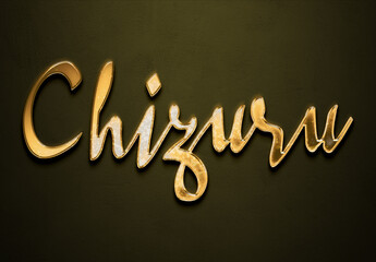 Old gold text effect of Japanese name Chizuru with 3D glossy style Mockup.