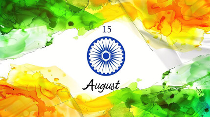 Watercolor waving flag of India Says 15 august